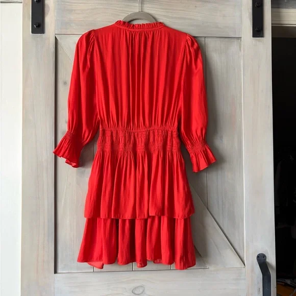 Joie Red Tiered Mini Dress with Smocked Waist - Picture 6 of 9